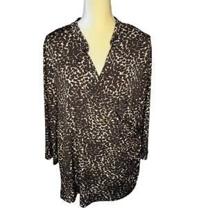 Chicos Leopard Animal Print Faux Wrap Blouse Top EUC Size 3 XL